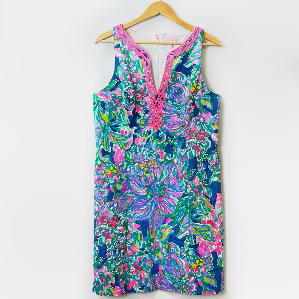 Lilly Pulitzer Escapade Ryder Shift Dress Tropical Green Blue Pink Size 12
